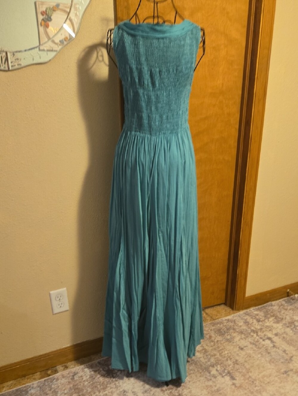 Soft Surroundings Delphine Crinkled Smock Teal Sleeveless Maxi Dress - Picture 7 of 9